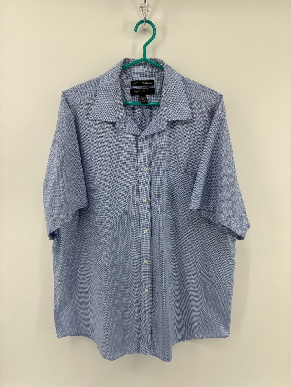 Joseph & Feiss Short Sleeve Blue Checkered Button Up Dress Shirt